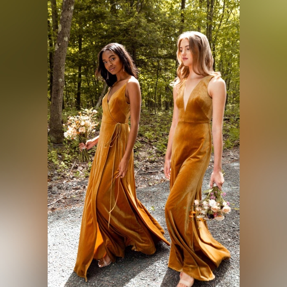 Jenny Yoo mustard velvet dress